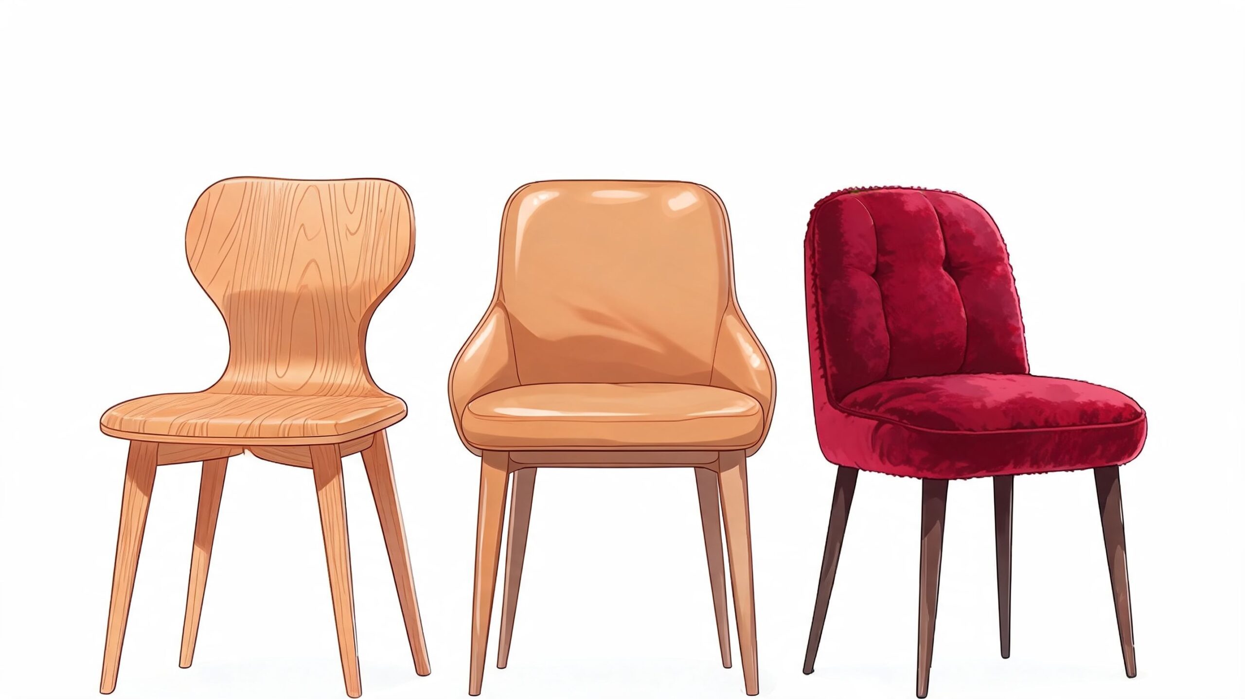 Three different styles of modern dining chairs shown side by side against a plain white background.