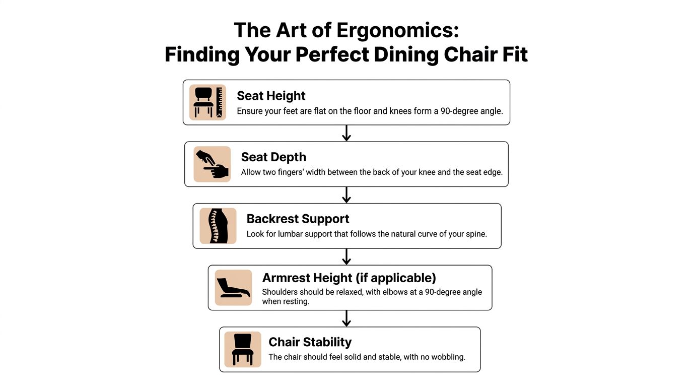 An infographic detailing ergonomic tips for selecting the perfect dining chair for optimal comfort and posture.