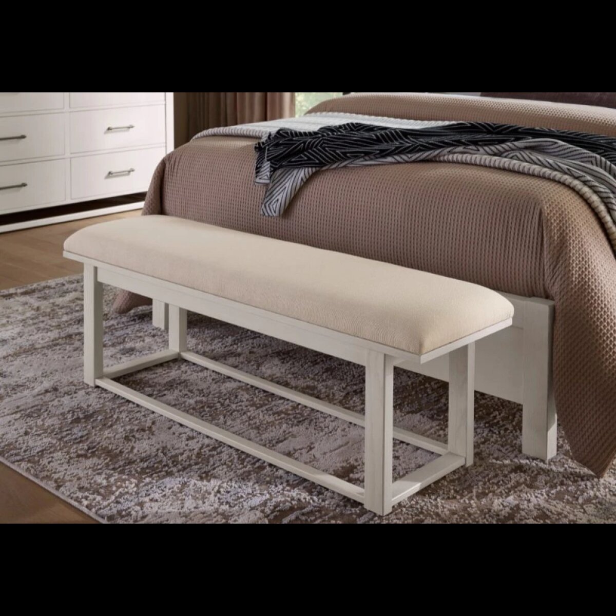 2f232adc8421e7231b08819cd3ad105a Lodge & Loft Upholstered Bench - Ivory Cream - 844-080I - Image 1