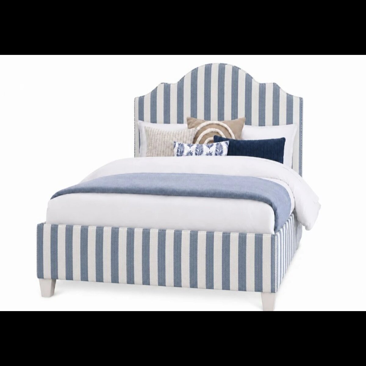 90ad5af469779821492ed5598c869f7a Tide & Timber Queen Blue Stripe Upholstered Bed - 830/831/834/835-551S - Image 1